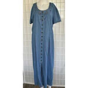 Tickets Clothing Vintage Embroidered Denim Back Zip Maxi‎ Dress Women’s Size 18T